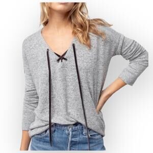 Rails‎ Leigh Pullover Sweater Women's Small Gray Long Sleeve Lace Up Front